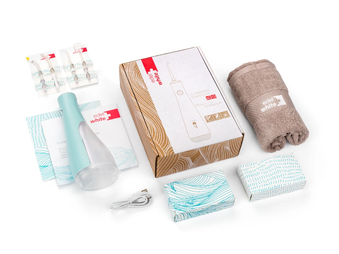 อุปกรณ์ภายในกล่องของไหมขัดฟันพลังน้ำ edel+white FlosserPik Power Spa อุปกรณ์ภายในกล่องของไหมขัดฟันพลังน้ำ edel+white FlosserPik Power Spa